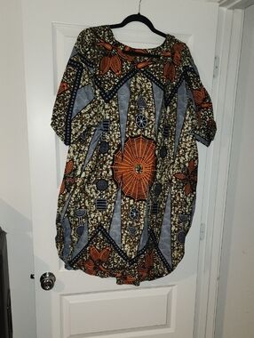 Handmade African Print Women’s Dress in Orange and Black